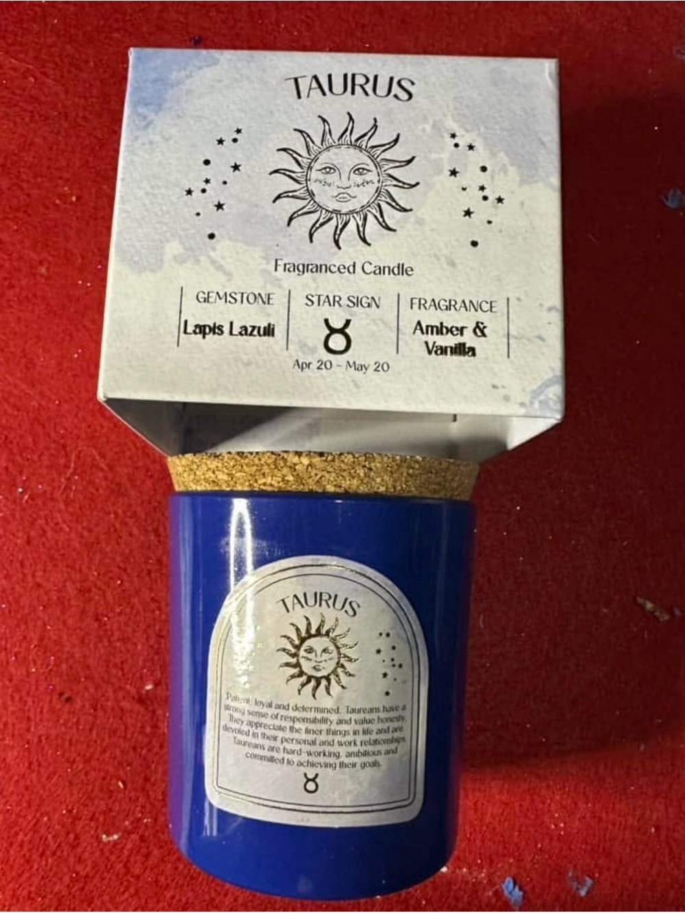 Taurus Amber & Vanilla Gemstone Candle - Lapis Lazuli